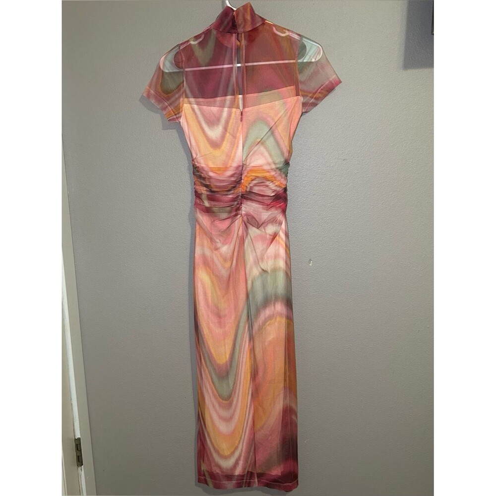 Amanda Uprichard Dominique Abstract Print Mesh Ruched Midi Dress Women’s Size XS - Picture 7 of 11